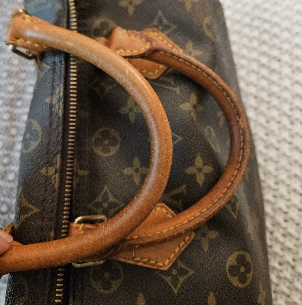 Louis Vuitton Brown Monogram Satchel with Pink Scarf Accent - Picture 6 of 11
